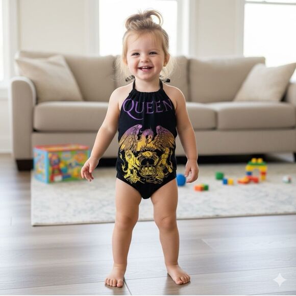 1377 Threads Queen Black Graphic Toddler Girl Halter Romper - Picture 1 of 5